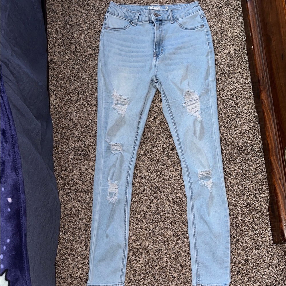 Refuge Light Blue High Rise Distressed Jeans